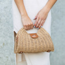 Khaki Stella Woven Straw Top Handle Crossbody Bag | AILI'S CORNER