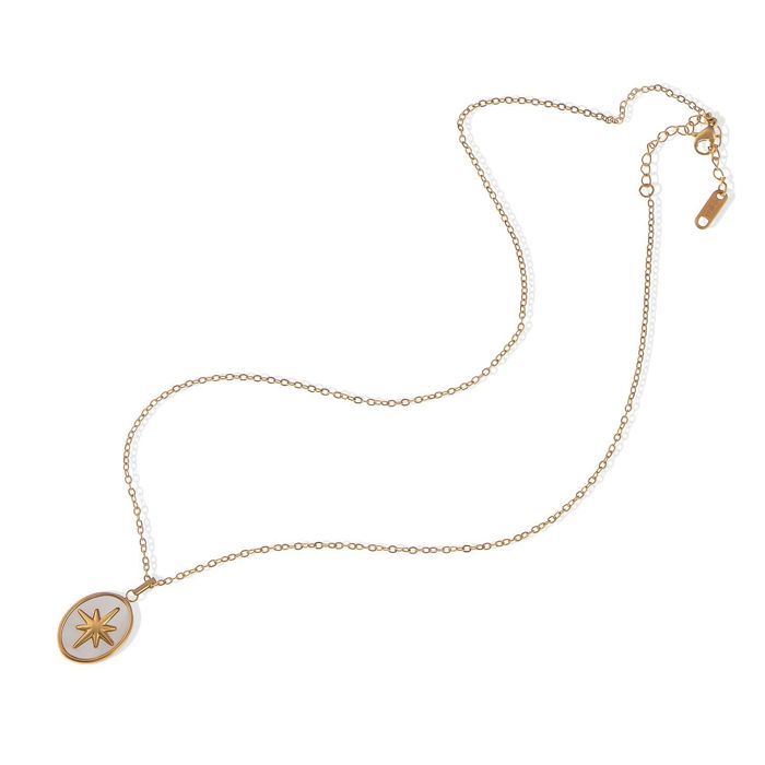Stainless Steel Necklace with 18K Gold Plated Starburst Pendant, Mother of Pearl Inlay, Adjustable Chain, Unique Design