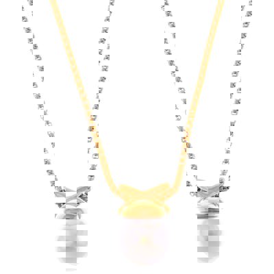 Gold Tone Pendant Necklace with Faux Pearl Drop and X Charm - Gold