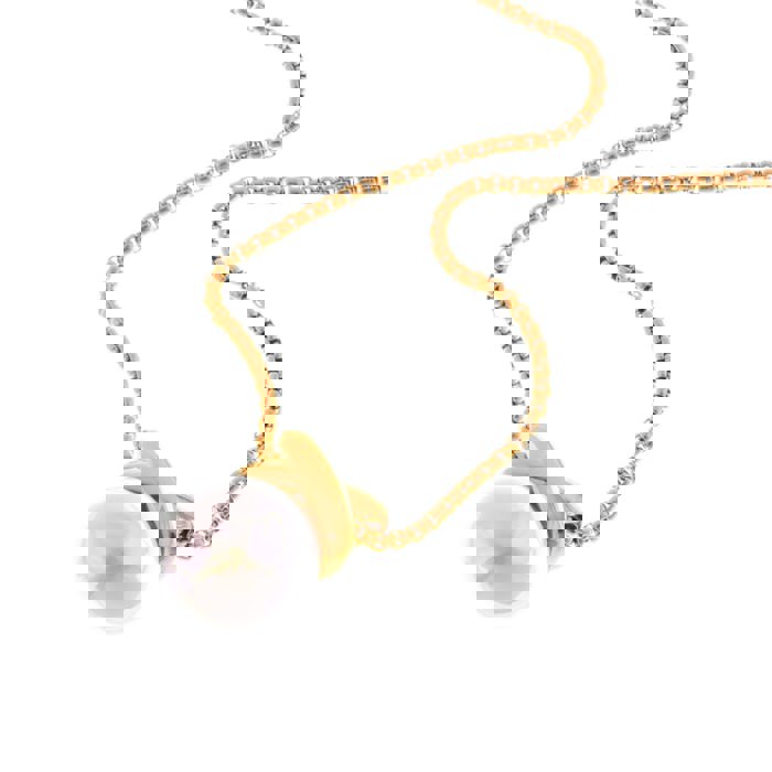 Gold Tone Pendant Necklace with Faux Pearl Drop and X Charm - Gold