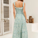 Green Small Off Shoulder Maxi Dress with Floral Print and Tiered Skirt