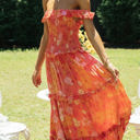 Orange Large Off Shoulder Maxi Dress with Floral Print and Tiered Skirt