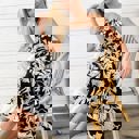 Black Medium Strapless Maxi Dress with Ruffle Bodice and Tropical Leaf Print