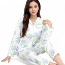  Women's Floral Print 2-Piece Pajama Set with Long Sleeve Button-Up Top and Relaxed Fit Pants
