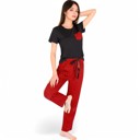 Red Medium Women's Holiday Plaid Pajama Set with Short Sleeve Tie-Front Top and Elastic Waist Pants