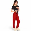 Red Small Women's Holiday Plaid Pajama Set with Short Sleeve Tie-Front Top and Elastic Waist Pants