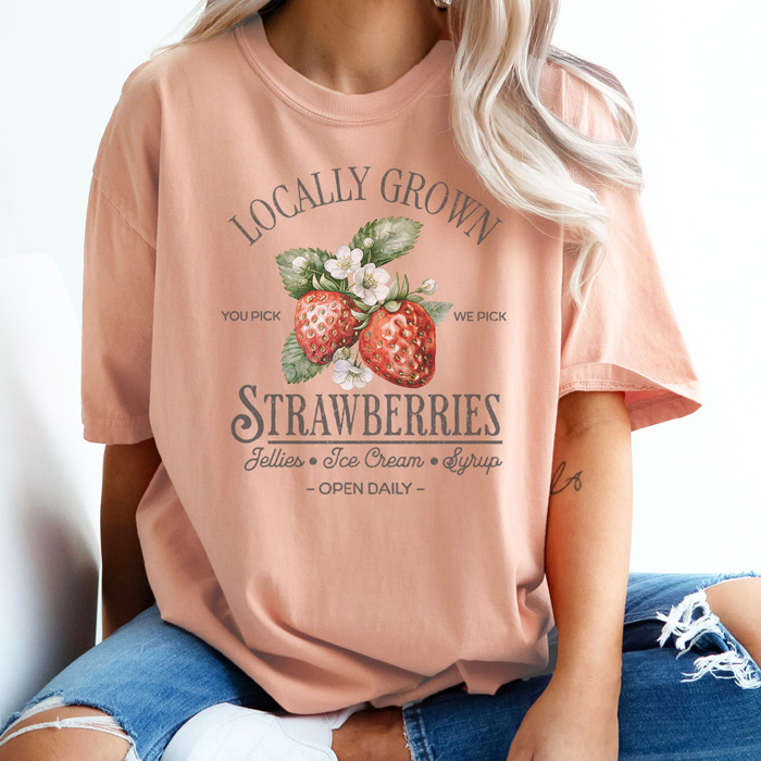 Local Grown Strawberries Graphic Tee, Trendy Shirt, Summer Graphic Tee, Strawberry Shirt
