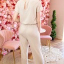 Ribbed Short Sleeve Wide Leg Jumpsuit Loungewear | S-XXL