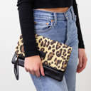 Leopard Print with Burgundy Lining Animal Foldover Clutch Closeout