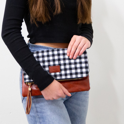 Foldover Black and White Buffalo with Faux Brown leather