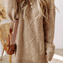 Medium Espresso Cable Knit Loose Fit Shift Sweater Dress for Women