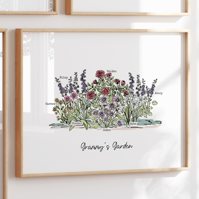 Birth Flower Garden Art Print | Up to 8 Flowers