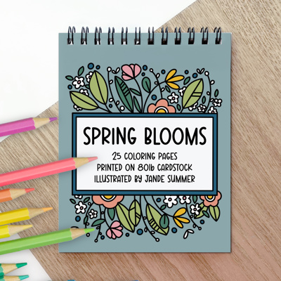 Spring Blooms Mini Coloring Book 25 Cardstock Pages | Spiral Bound Pocket Size 4.25X6"