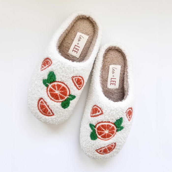 Cozy Embroidered Citrus Orange  Slippers