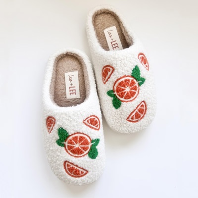 Cozy Embroidered Citrus Orange  Slippers