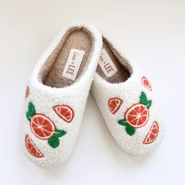 Cozy Embroidered Citrus Orange  Slippers