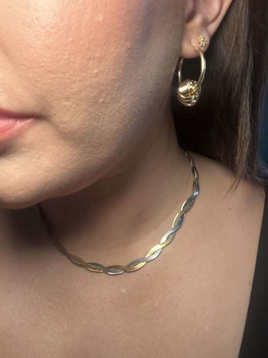 MIxed Herringbone Necklace 14K Gold Plated and Stainless Steel