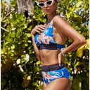  Women 2-Piece Floral Blue Swimsuit Bikini Set 