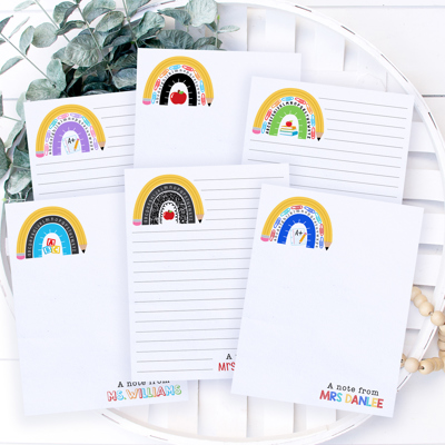 Personalized Teacher Notepad | School Rainbow Notepad | Teacher Gift