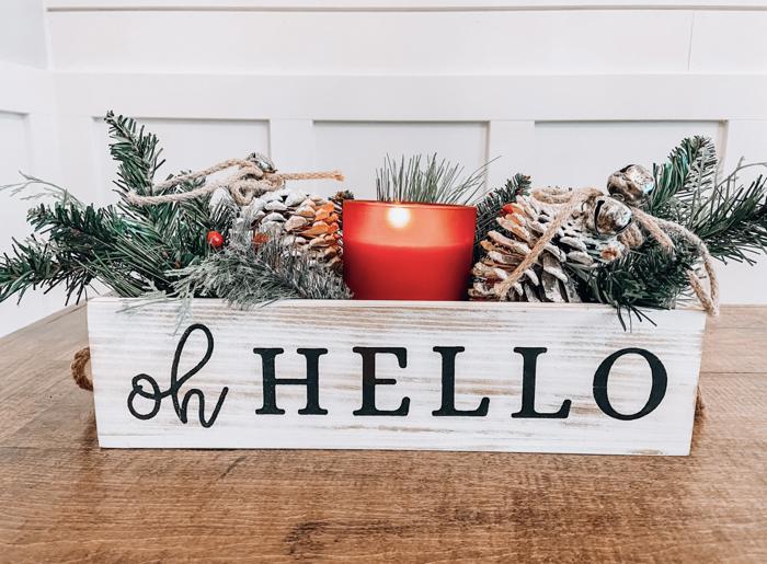 Rustic Dual-Sided Centerpiece Tray with Handles – "Oh Hello" & "Please Seat Yourself"