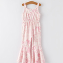  Toddler Pink Bow Print Sling Flared Jumpsuit