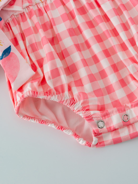 Peach Plaid Bow Ruffle Baby Girls Romper Set