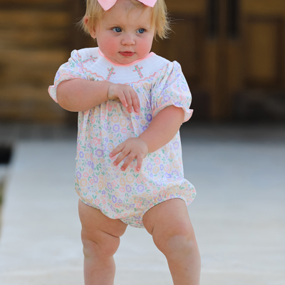 Spring Summer Cross Smocking Embroidery Colorful Baby Romper