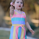  Girls Rainbow Striped Milk Silk 3-piece Jumpsuit Set