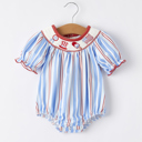  4th of july Flag Medal Ice Cream Smock Embroidery Baby Girl Romper