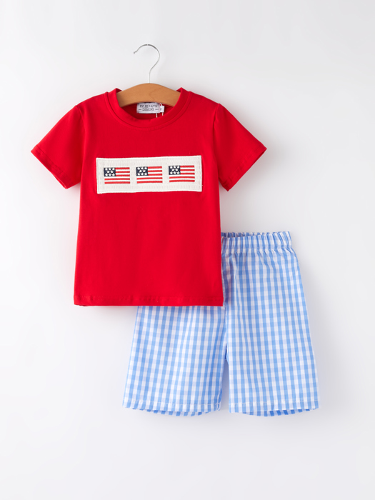4th of july Flag Embroidery Smocking Toddler Set