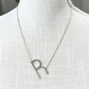 Silver R Large Initial Letter Necklace