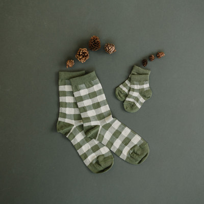 Buffalo Check Olive Sock Adult