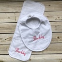 White Seersucker Personalized Boutique Bib & Burp Cloth Set