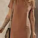  Mckenna Striped Ribbed Knit T-shirt Shift Dress