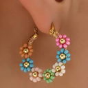  Pink Colorful Flower Hoop Earrings
