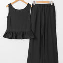 Black Large Teresa Ribbed Ruffle Tank Top and Pants Set