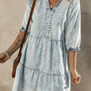 Dusk Blue Small Zaylee Acid Wash Retro Half Sleeve Flared Denim Dress