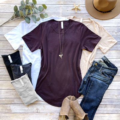 Womens Favorite Extra Long Curved Hem Longer Length Body Fit Basic Plain Blank T-shirt